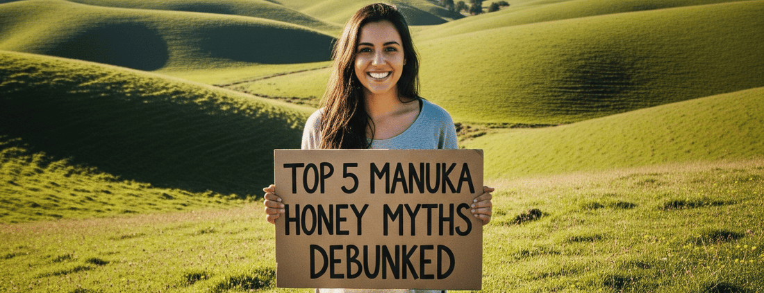 Los 5 principales mitos sobre la miel de Manuka desmentidos - mujer sosteniendo un cartel